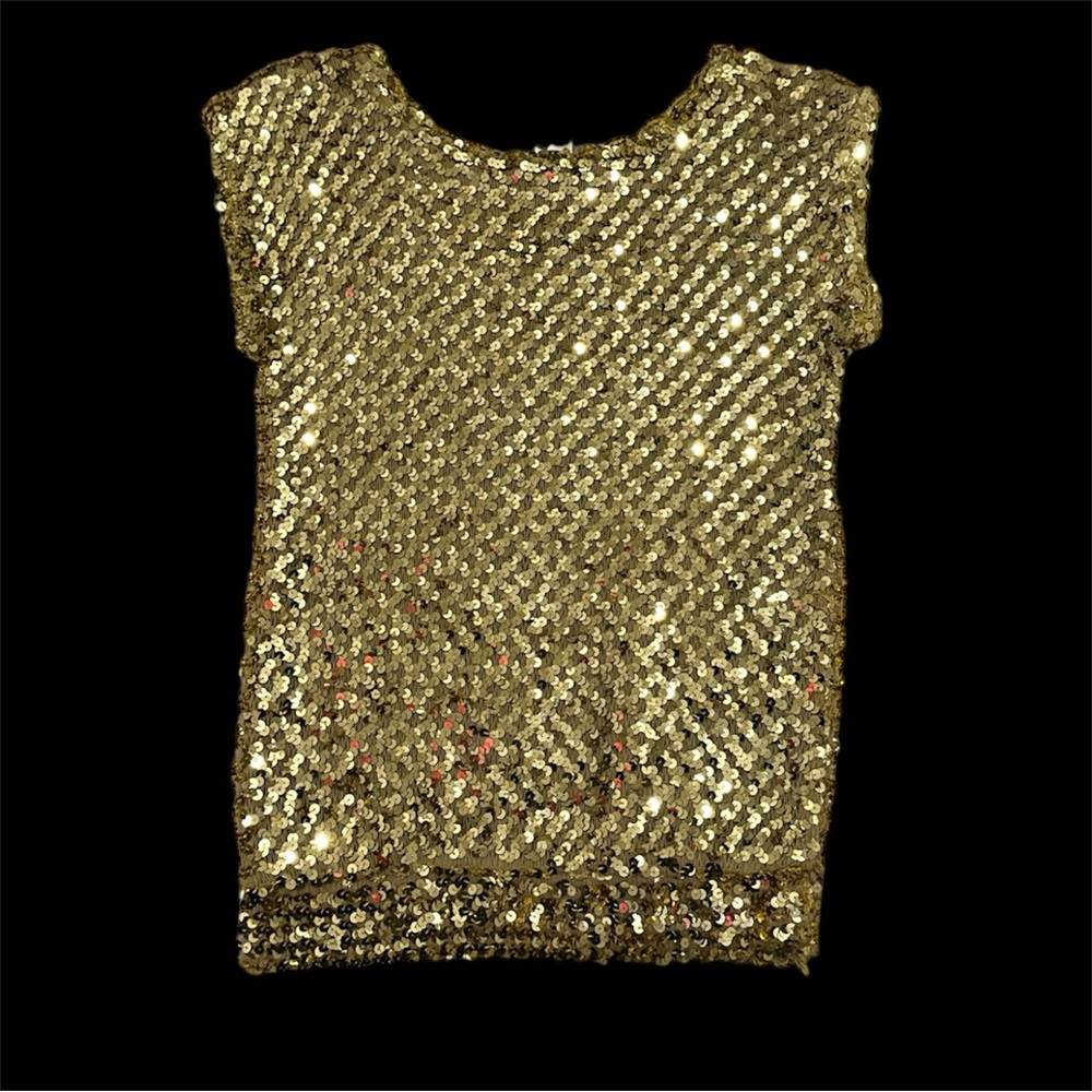 Vintage Gold Sequin Sleeveless Top New York Size M 70s Glam Hollywood Statement